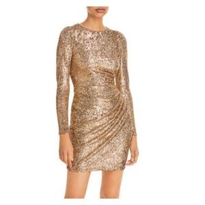 AQUA FORMAL Womens Zippered Long Sleeve Crew Neck Mini Formal Body Con Dress